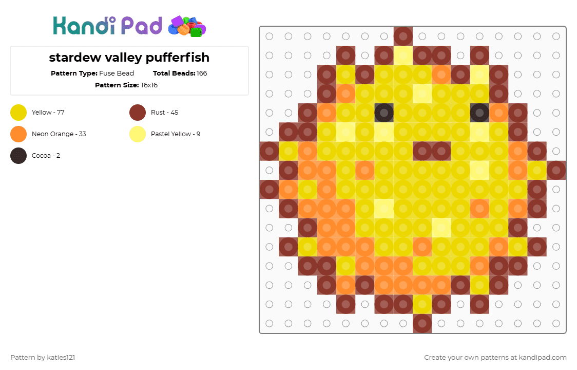 stardew valley pufferfish - Fuse Bead Pattern by katies121 on Kandi Pad - red,yellow