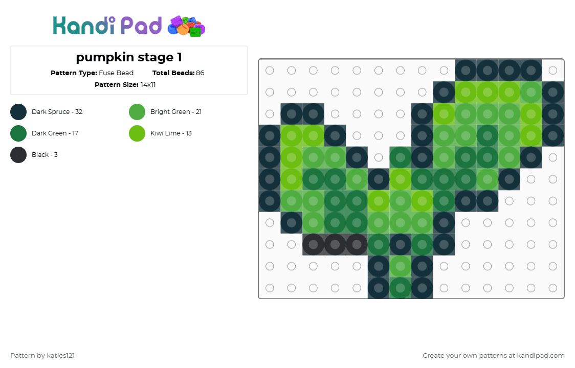 pumpkin stage 1 - Fuse Bead Pattern by katies121 on Kandi Pad - black,green