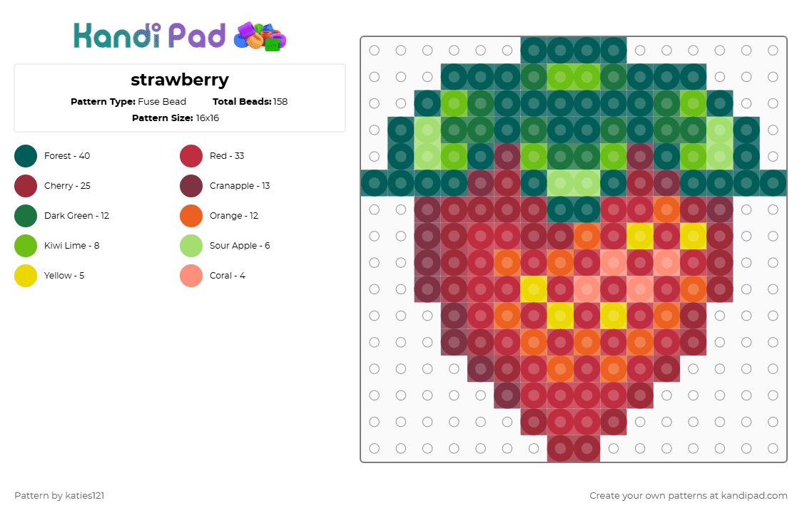 strawberry - Fuse Bead Pattern by katies121 on Kandi Pad - strawberry,stardew valley,fruit,plant,food,video game,gaming,gray,green,red