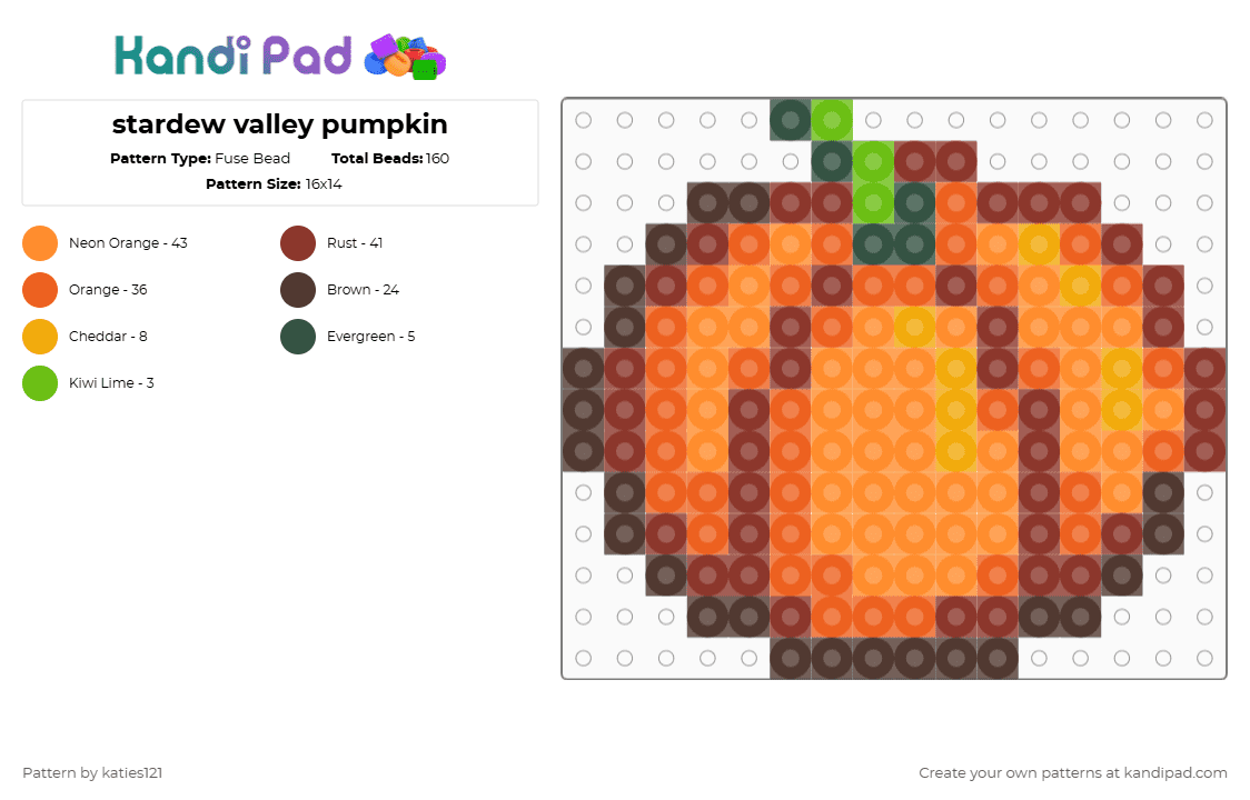 stardew valley pumpkin - Fuse Bead Pattern by katies121 on Kandi Pad - pumpkin,red,orange