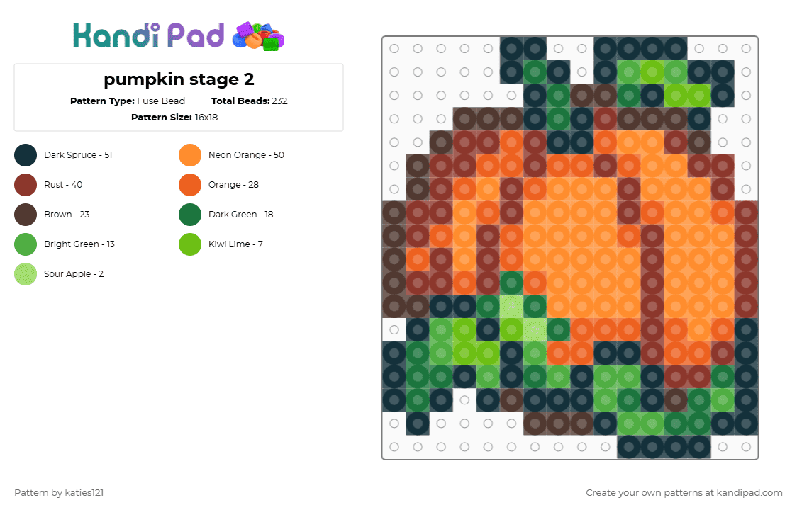 pumpkin stage 2 - Fuse Bead Pattern by katies121 on Kandi Pad - orange