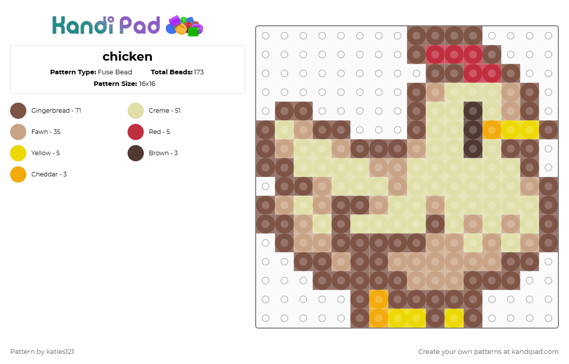 white chicken - Fuse Bead Pattern by katies121 on Kandi Pad - tan,beige,yellow
