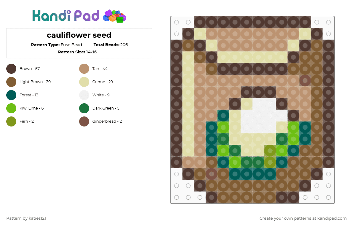 cauliflower seed - Fuse Bead Pattern by katies121 on Kandi Pad - yellow,brown,tan,beige