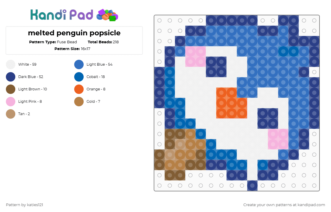 melted penguin popsicle - Fuse Bead Pattern by katies121 on Kandi Pad - ice cream,penguin,popsicle,dessert,animal,food,blue