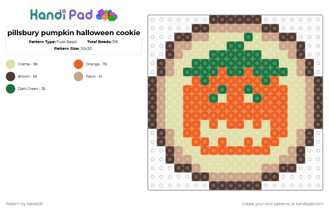 pillsbury pumpkin halloween cookie - Fuse Bead Pattern by katies121 on Kandi Pad - yellow,orange