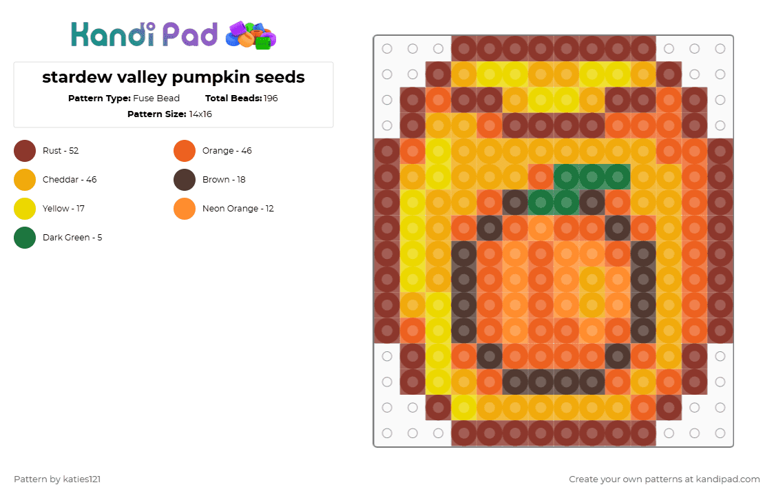 stardew valley pumpkin seeds - Fuse Bead Pattern by katies121 on Kandi Pad - orange,red