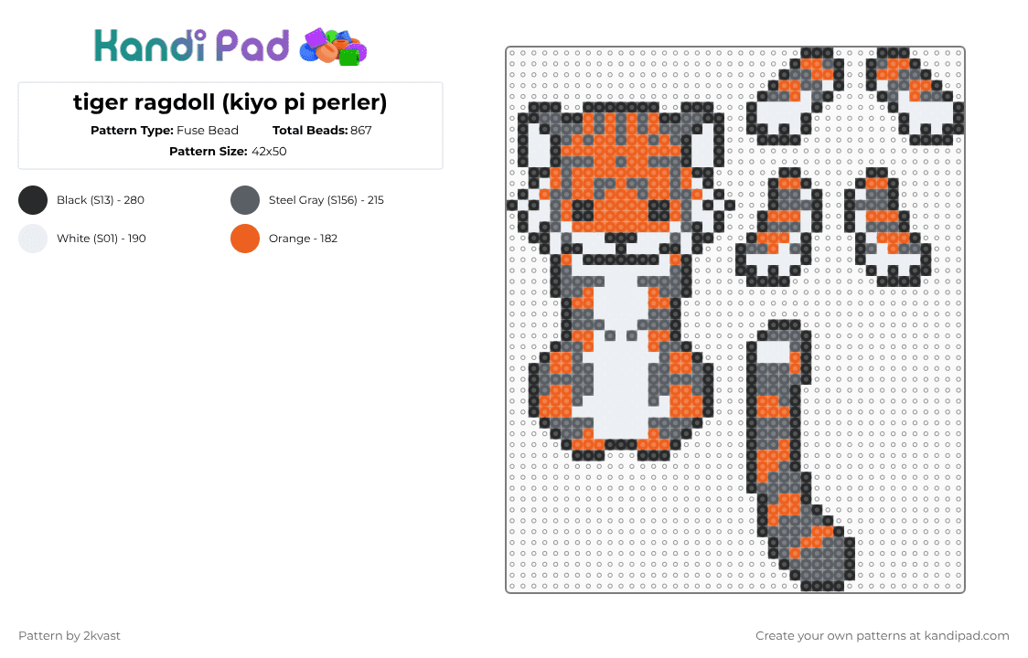 Tiger ragdoll (kiyo pi perler) Fuse Bead Pattern - Kandi Pad | Kandi ...