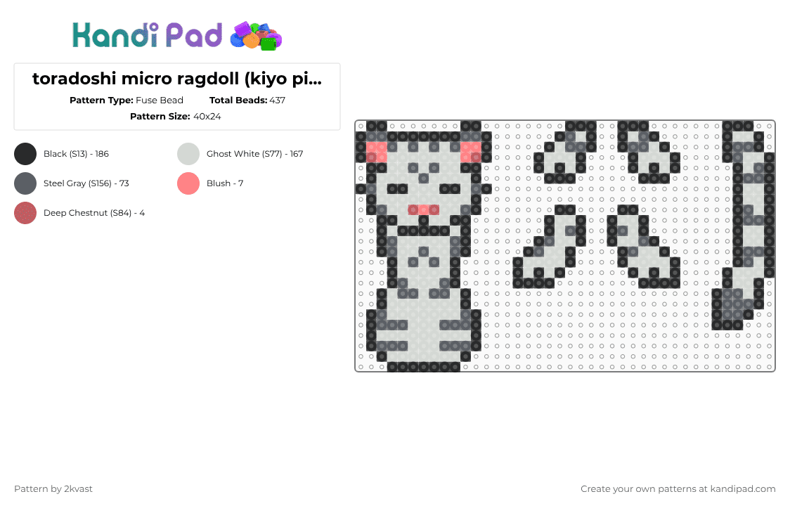 toradoshi micro ragdoll (kiyo pi perler) - Fuse Bead Pattern by 2kvast on Kandi Pad - white,gray,ragdoll