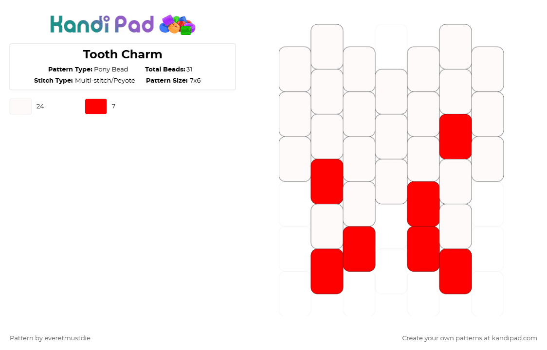 Tooth Charm Pony Bead Pattern - Kandi Pad | Kandi Patterns, Fuse Bead ...