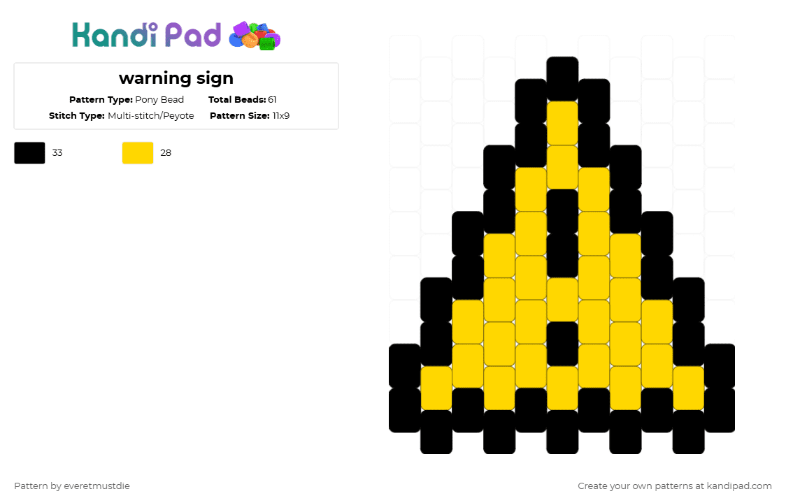 warning sign - Pony Bead Pattern by everetmustdie on Kandi Pad - warning,caution,charm,simple,sign,symbol,danger,black,yellow