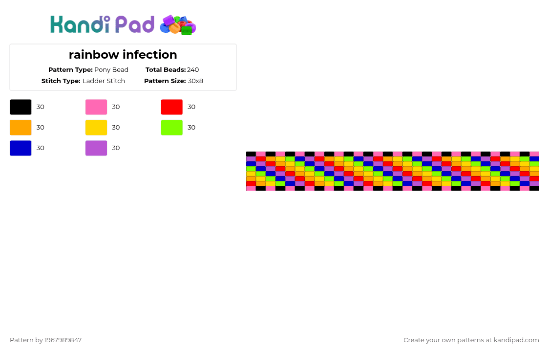 rainbow infection - Pony Bead Pattern by 1967989847 on Kandi Pad - pink