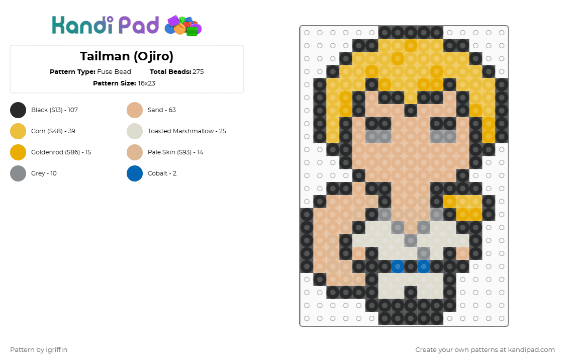 Tailman (Ojiro) - Fuse Bead Pattern by igriffin on Kandi Pad - beige,yellow