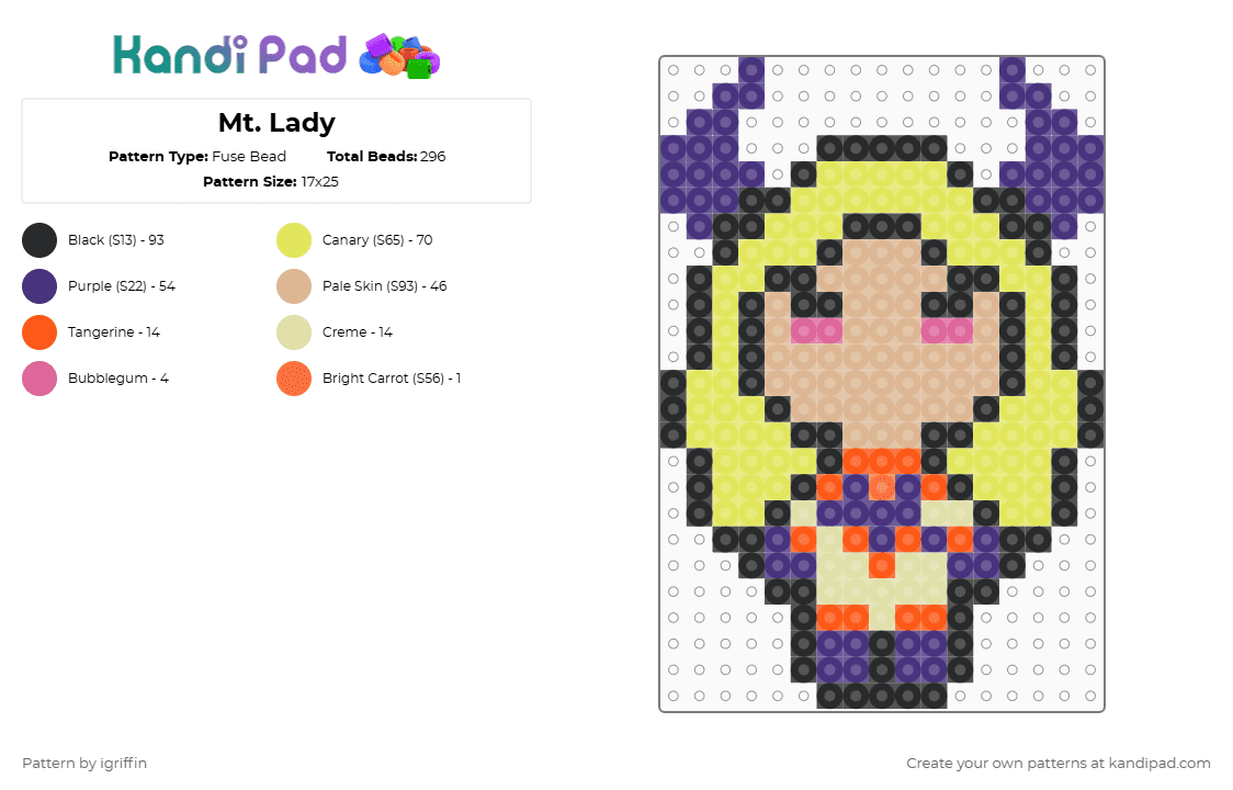 Mt. Lady - Fuse Bead Pattern by igriffin on Kandi Pad - yellow,purple,beige