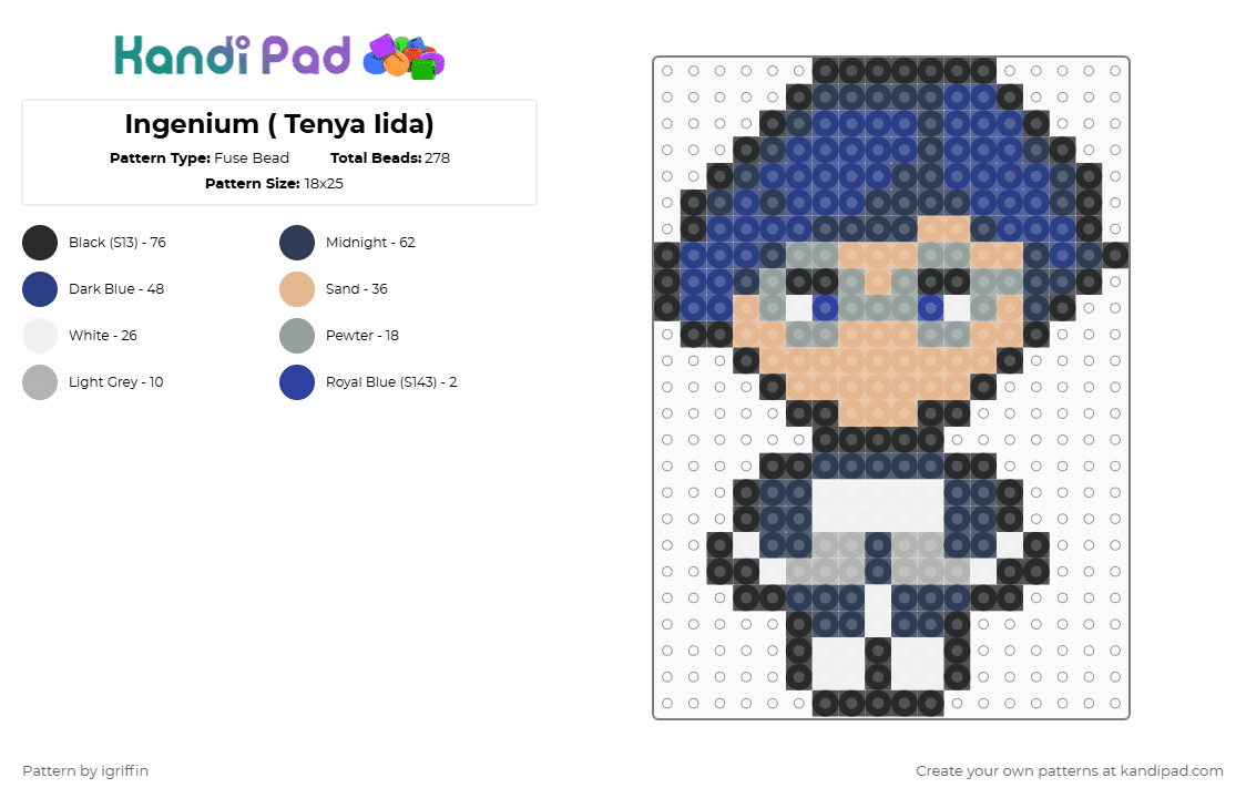 Ingenium ( Tenya Iida) - Fuse Bead Pattern by igriffin on Kandi Pad - purple,beige,blue