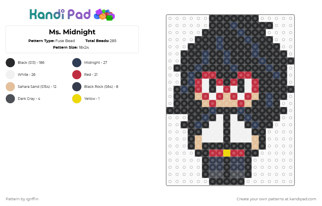 Ms. Midnight - Fuse Bead Pattern by igriffin on Kandi Pad - black,purple,red