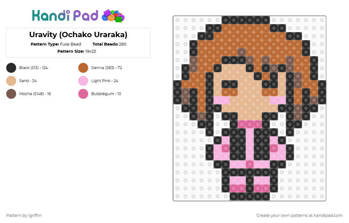 Uravity (Ochako Uraraka) - Fuse Bead Pattern by igriffin on Kandi Pad - tan