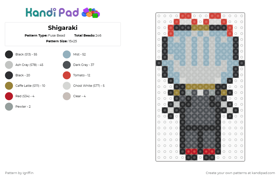 Shigaraki - Fuse Bead Pattern by igriffin on Kandi Pad - gray,beige,light blue