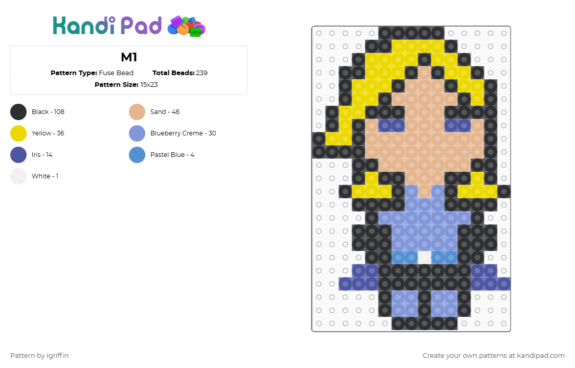 M1 - Fuse Bead Pattern by igriffin on Kandi Pad - light blue,beige,yellow
