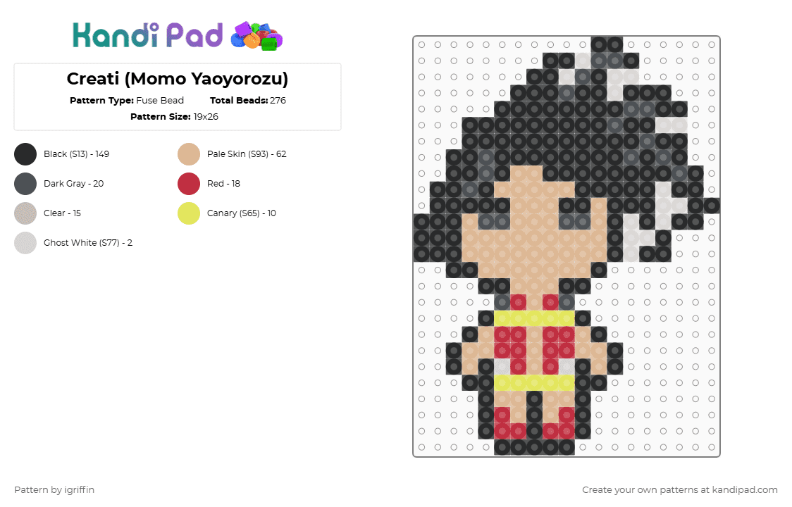 Creati (Momo Yaoyorozu) - Fuse Bead Pattern by igriffin on Kandi Pad - black,beige