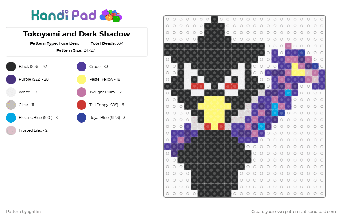Tokoyami and Dark Shadow - Fuse Bead Pattern by igriffin on Kandi Pad - black,purple