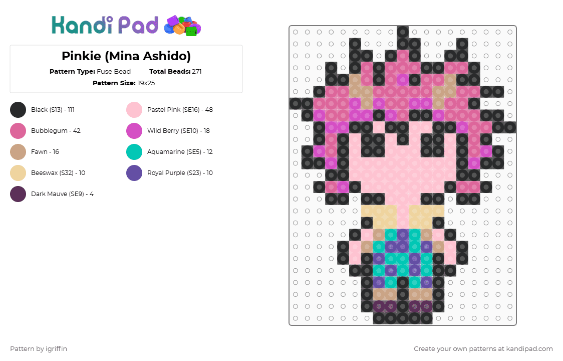 Pinkie (Mina Ashido) - Fuse Bead Pattern by igriffin on Kandi Pad - pink