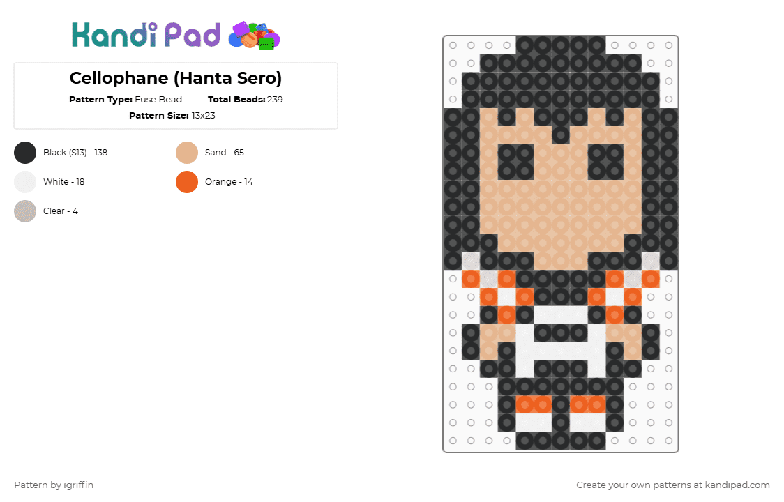 Cellophane (Hanta Sero) - Fuse Bead Pattern by igriffin on Kandi Pad - black,beige