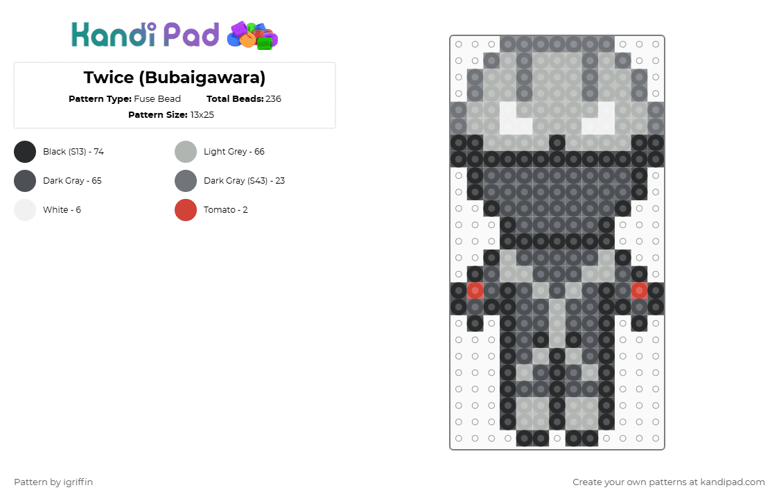 Twice (Bubaigawara) - Fuse Bead Pattern by igriffin on Kandi Pad - gray,beige