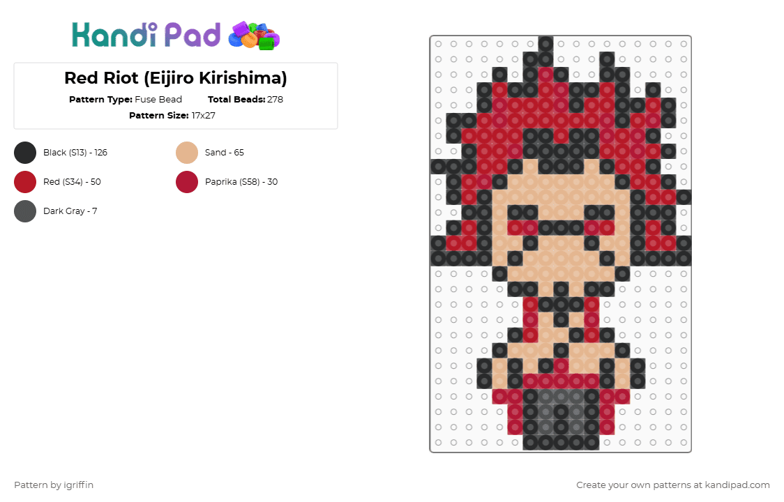 Red Riot (Eijiro Kirishima) - Fuse Bead Pattern by igriffin on Kandi Pad - red,beige
