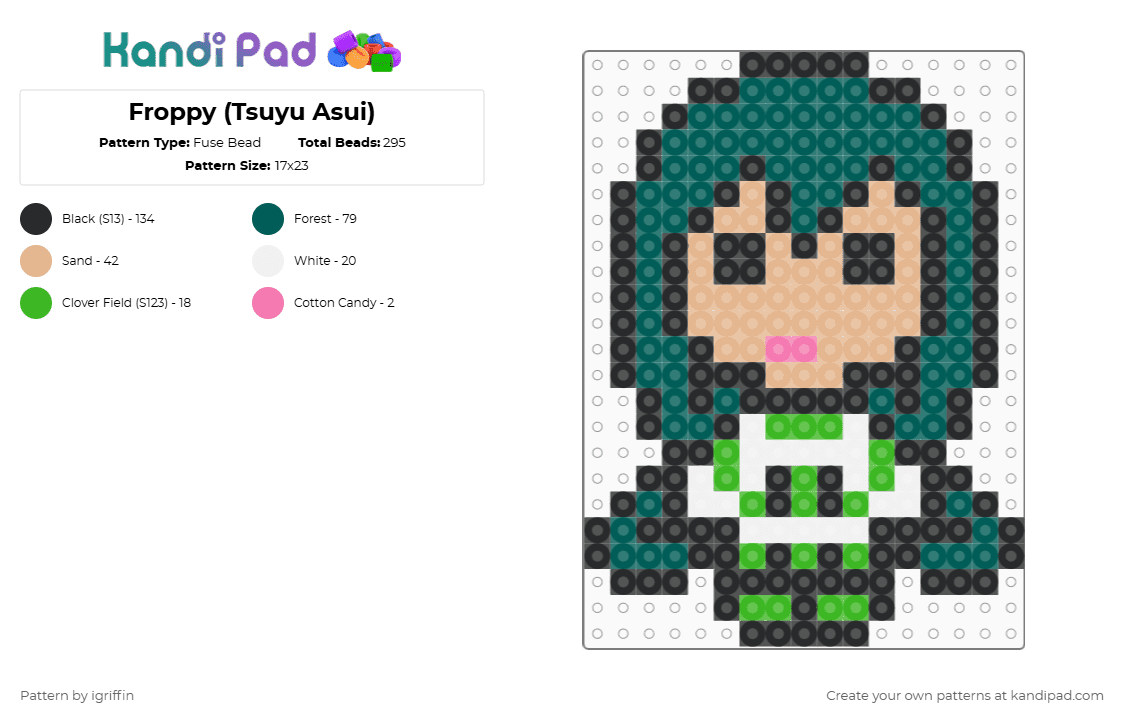 Froppy (Tsuyu Asui) - Fuse Bead Pattern by igriffin on Kandi Pad - gray,beige