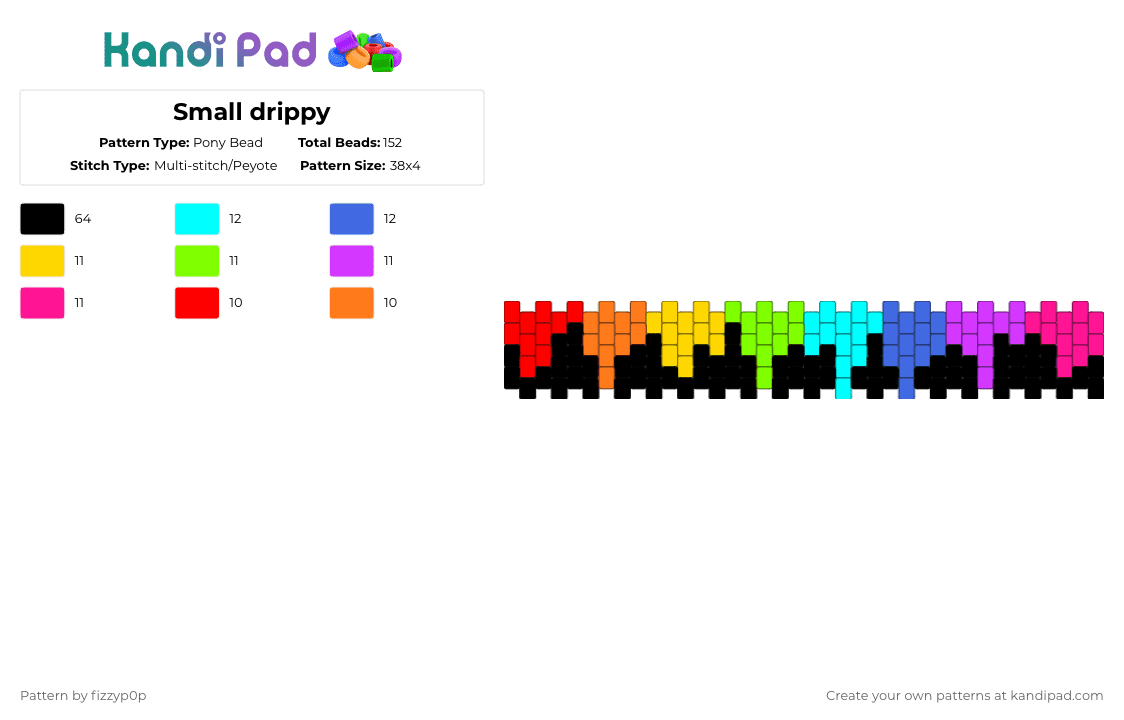Small drippy - Pony Bead Pattern by fizzyp0p on Kandi Pad - black,orange,green,blue,pink,colorful,rainbow,drip,neon,cuff