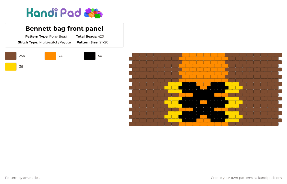 Bennett bag front panel - Pony Bead Pattern by amealdeal on Kandi Pad - tan,genshin,genshin impact,bennett,bag