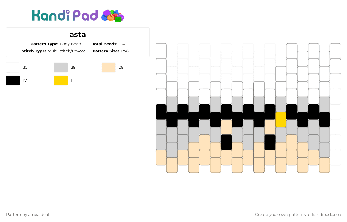 asta - Pony Bead Pattern by amealdeal on Kandi Pad - white,beige