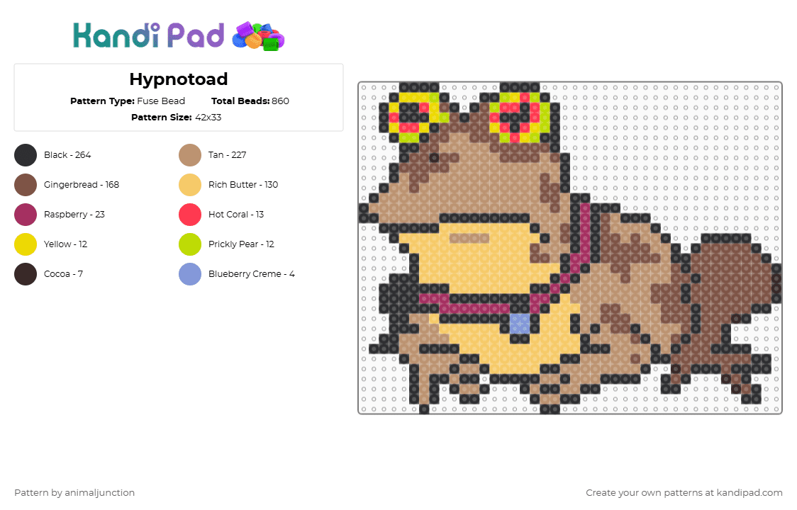 Hypnotoad - Fuse Bead Pattern by animaljunction on Kandi Pad - animal,tv show,cartoon,amphibian,toad,yellow,tan,beige,futurama,hypnotoad