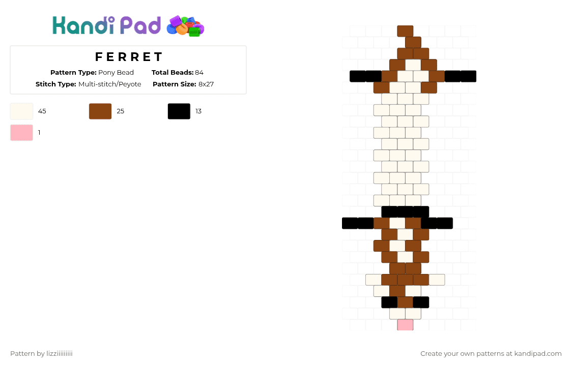 F E R R E T - Pony Bead Pattern by lizziiiiiiiii on Kandi Pad - white,red