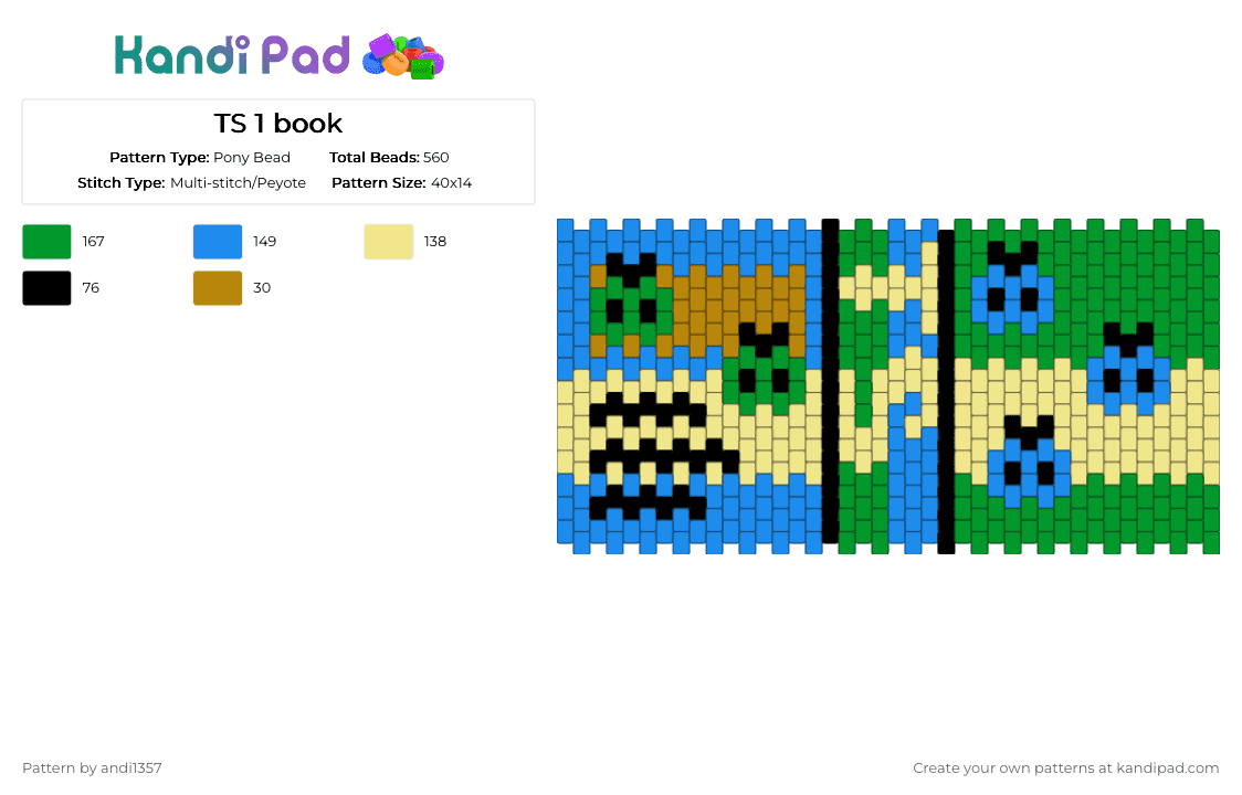 TS 1 book - Pony Bead Pattern by andi1357 on Kandi Pad - green, light blue, taylor swift, yellow