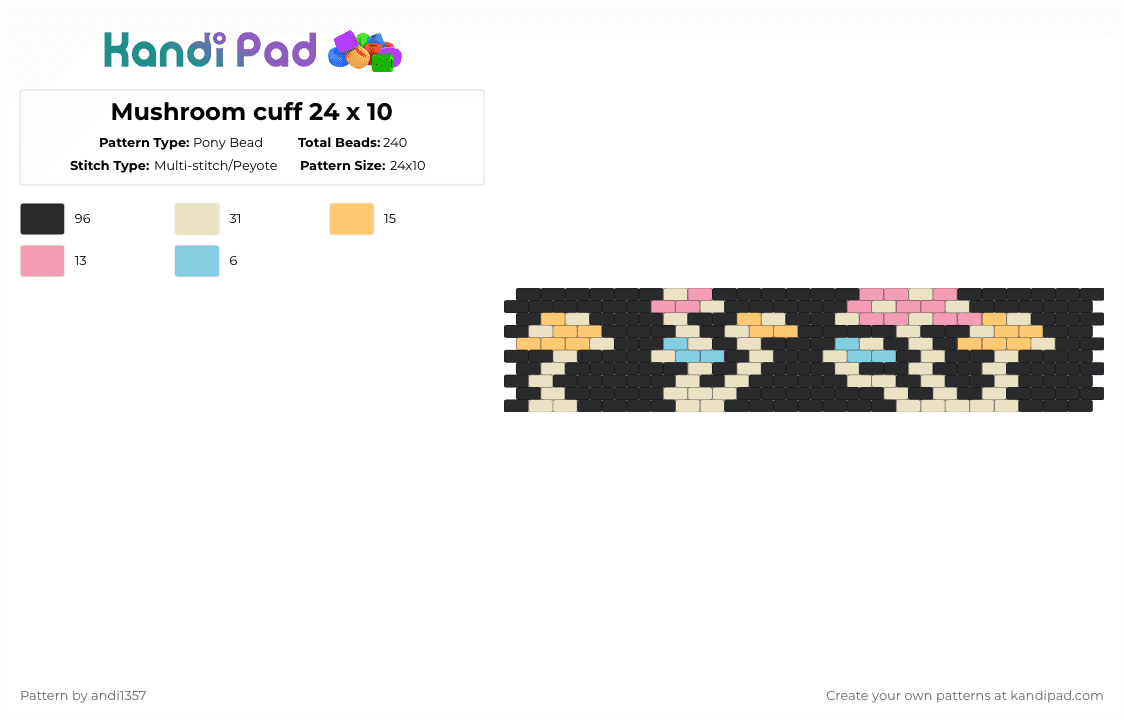 Mushroom cuff 24 x 10 - Pony Bead Pattern by andi1357 on Kandi Pad - black,beige