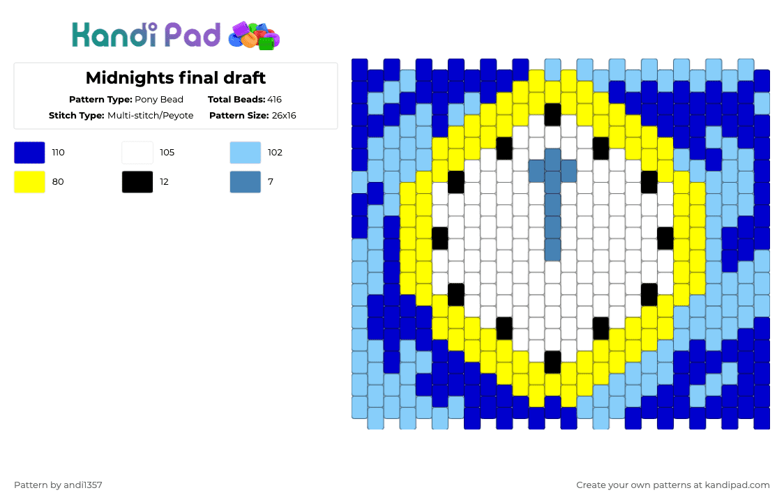 Midnights final draft - Pony Bead Pattern by andi1357 on Kandi Pad - clock,yellow,purple,light blue