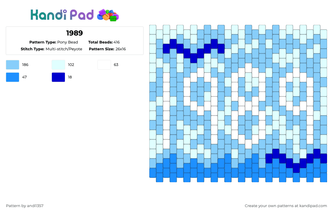 1989 - Pony Bead Pattern by andi1357 on Kandi Pad - taylor swift,music,light blue