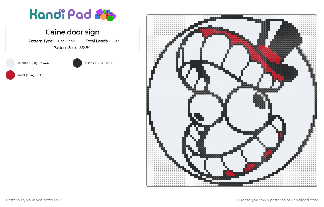 Caine door sign - Fuse Bead Pattern by yourlocalbozo0703 on Kandi Pad - white