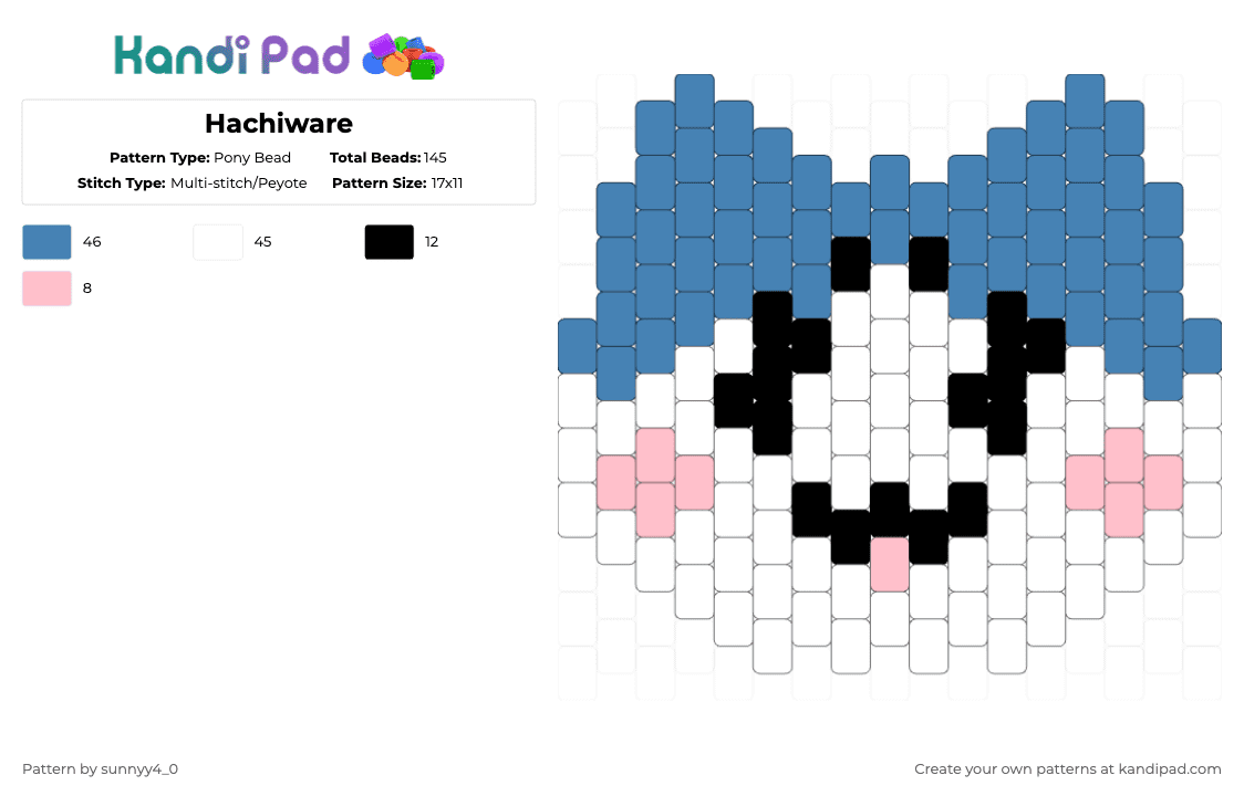Hachiware - Pony Bead Pattern by sunnyy4_0 on Kandi Pad - blue,chiikawa,hachware,cat