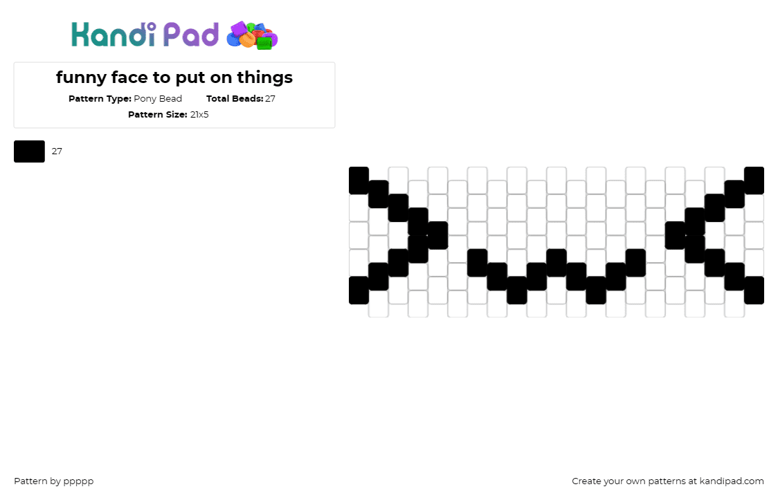 funny face to put on things - Pony Bead Pattern by ppppp on Kandi Pad - emoji,face,cute,funny,outline,black