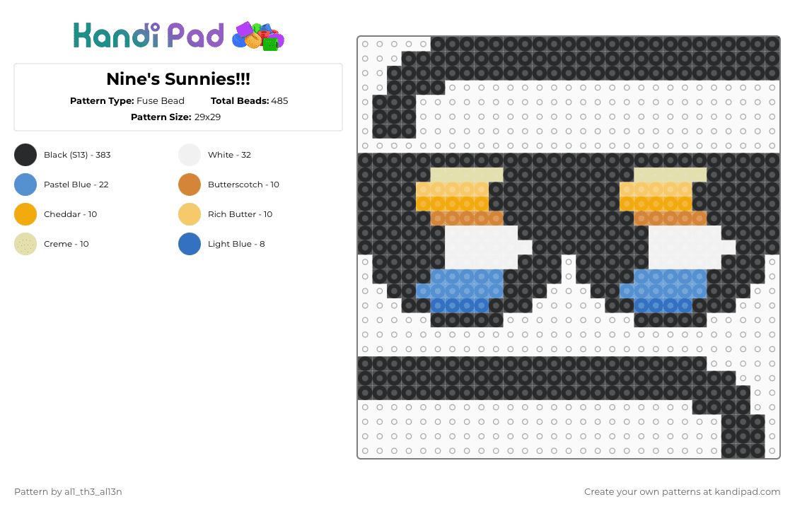 Nine\'s Sunnies!!! - Fuse Bead Pattern by al1_th3_al13n on Kandi Pad - sunglasses,black,light blue,orange,yellow,bfdi,xfohv,nine bfdi