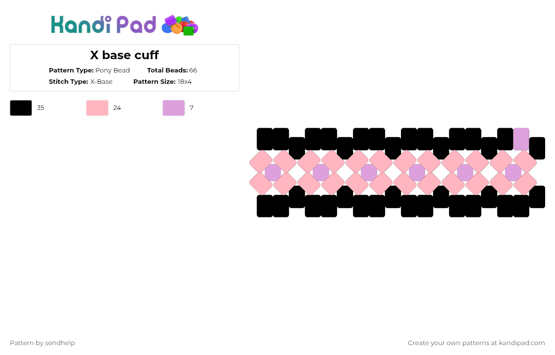 X base cuff - Pony Bead Pattern by sendhelp on Kandi Pad - black,pink