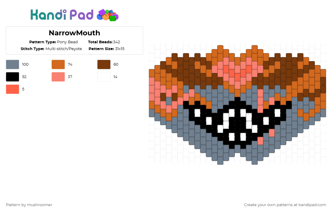 NarrowMouth (OC) Cat Mask - Pony Bead Pattern by mushroomer on Kandi Pad - orange,gray,cat,mask,pony beads