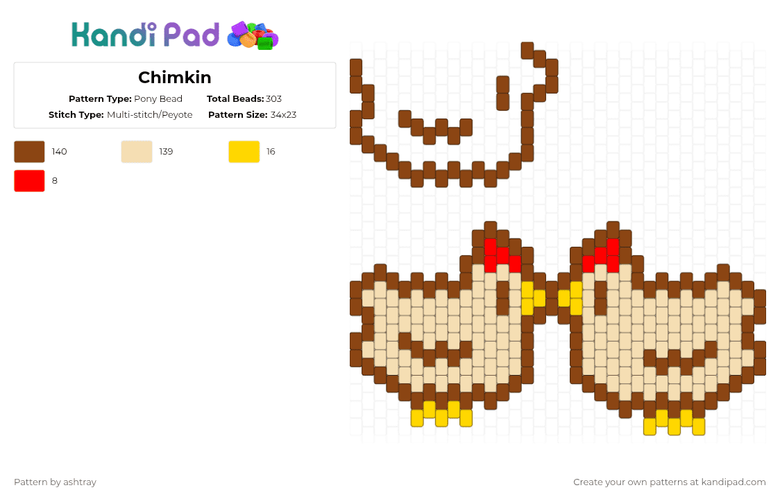 Chimkin - Pony Bead Pattern by ashtray on Kandi Pad - red,beige