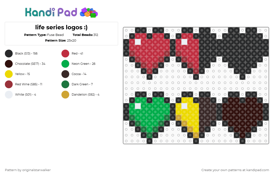 life series logos :) - Fuse Bead Pattern by originalstarwalker on Kandi Pad - black,red,green,brown