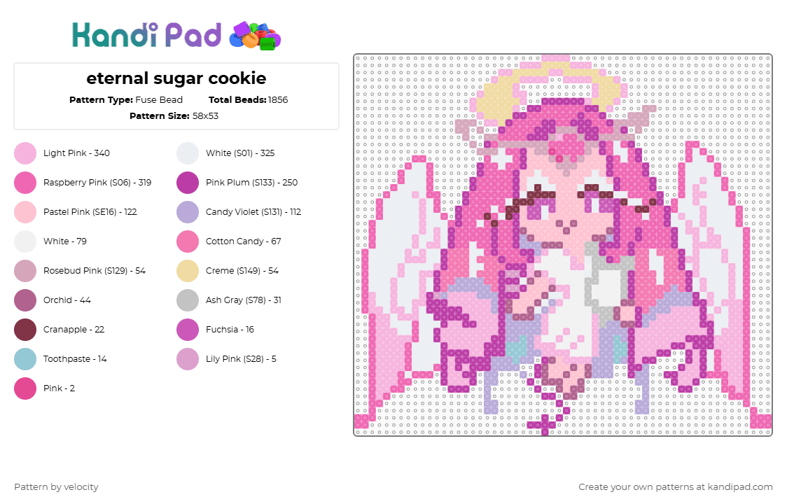 eternal sugar cookie - Fuse Bead Pattern by velocity on Kandi Pad - pink