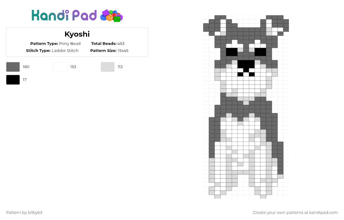Kyoshi - Pony Bead Pattern by bilbyb3 on Kandi Pad - shnauzer,dog,pet,animal,gray,white