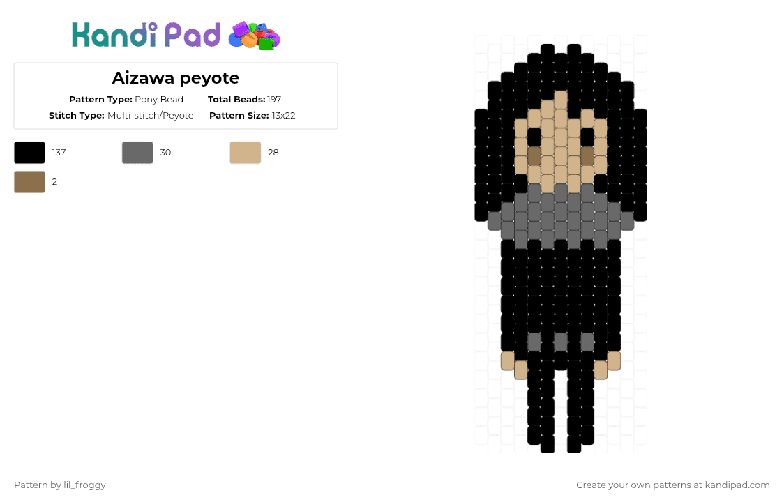 Aizawa peyote - Pony Bead Pattern by lil_froggy on Kandi Pad - black,beige,gray