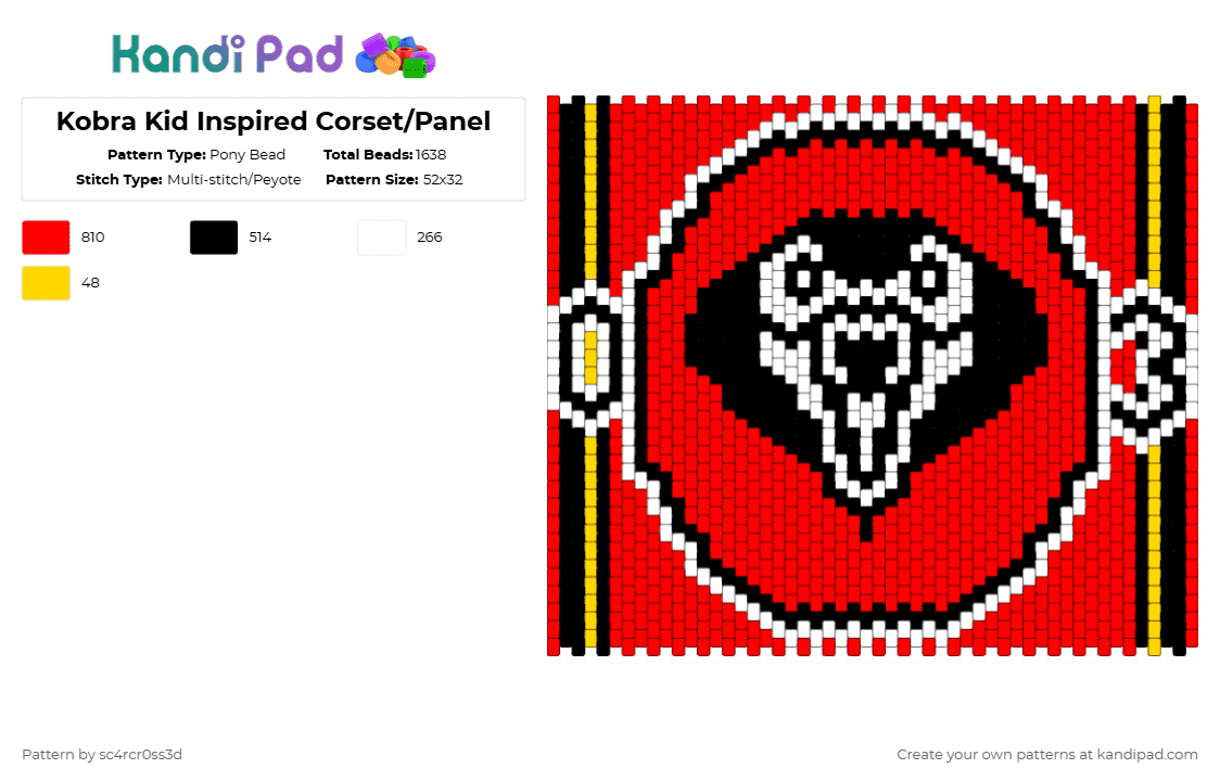 Kobra Kid Inspired Corset/Panel - Pony Bead Pattern by sc4rcr0ss3d on Kandi Pad - red,mcr,killjoys